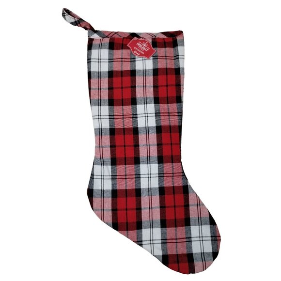 Holiday Time 18 Inch Christmas Stocking Red Tartan Plaid New - Picture 1 of 3